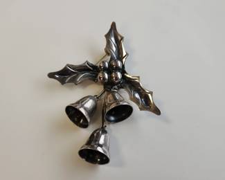 Lot 9017 Taxco Sterling Silver Poinsettia with Bells Brooch Pin