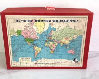 Lot 9254 Vtg 1962 The Victory Geographical Wood Jigsaw Puzzle
