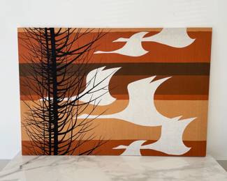 Lot 8888 MCM Mounted Fabric Panel Bird Art