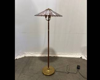Lot 8625 Brass  Copper Mission Style Slag Glass Floor Lamp