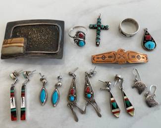 Lot 9215 Southwestern Belt Buckle  Jewelry  Some Sterling