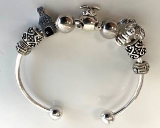 Lot 9217 Sterling Silver Charm Cuff Bracelet