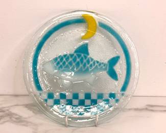 Lot 8950 Vintage Peggy Karr Fused Glass Fish Platter