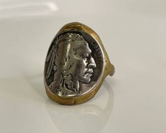 Lot 9209 1929 E Indian Head Nickel  Brass Ring
