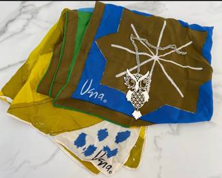 Lot 8886 Vintage Vera Neumann Scarves  Owl Necklace