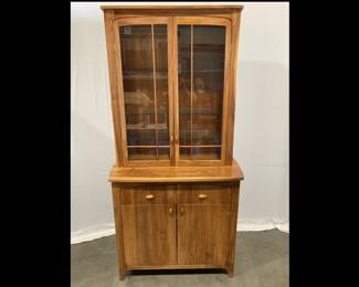 Lot 8598 MCM Style Handmade Glass Front Lighted Hutch Cabinet