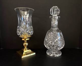 Lot 8829 Waterford Crystal Decanter  Brass Base Hurricane Lamp