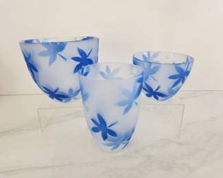 Lot 8760 Sea Glasbruk Kosta Swedish Handpainted Art Glass Bowls