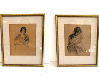 Lot 8870 Grace H. Turnbull Signed MotherChild Drawings Art