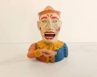 Lot 9052 Book of Knowledge Reproduction Cast Iron Clown Bank
