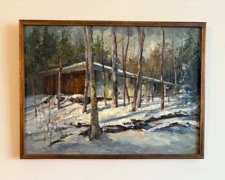 Lot 8552 Josephine Hodos MCM House Oil Painting  Mid Century Modern Landscape