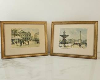 Lot 9025 Vintage Parisian Watercolors LOpera  Place de la Concorde Wall Art