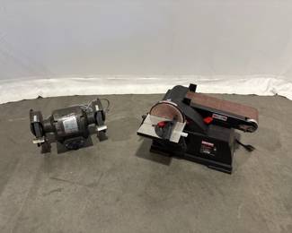 Lot 8586 Craftsman 4x6 inch Belt and Disc Sander  Chicago Forge 6 inch Bench Grinder