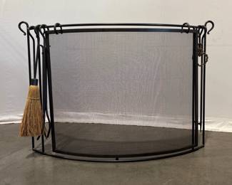 Lot 8630 Cast Metal Fireplace Screen with Tools