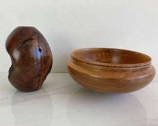 Lot 9247 Turned Wood Bowl by Leigh Sherman  Wooden Bud Vase