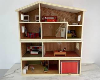 Lot 8887 Vintage Lundby of Sweden Multilevel Dollhouse  Asstd Furniture