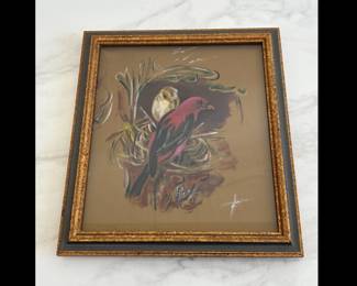 Lot 8754 Scarlet Tanager Bird Signed Painting Bird Wall Art
