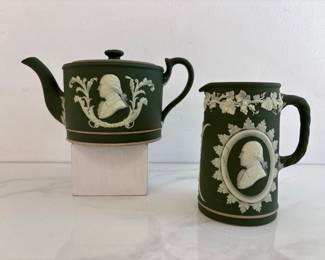Lot 9009 Green English Wedgwood Teapot  Creamer Pitcher