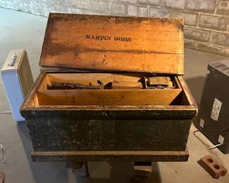 Vintage Wooden Chest With Old Tools