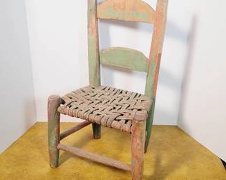Rustic Child’s Chair, Woven Seat, 23 in Tall