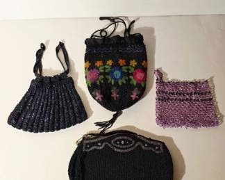 Four Beaded Drawstring and Zip Purses