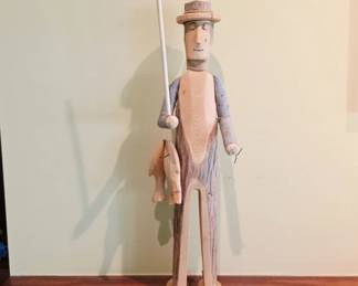 16-Inch Wooden Fisherman Figure Carving