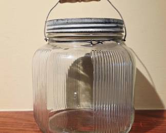 Glass Jar with Metal Lid and Wooden Handle