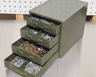 Metal 4-Drawer Storage Cabinet with Contents