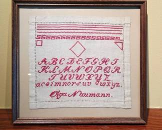 Framed Embroidered Alphabet Sampler
