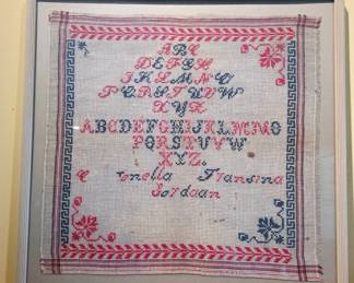 Framed Embroidered Alphabet Sampler