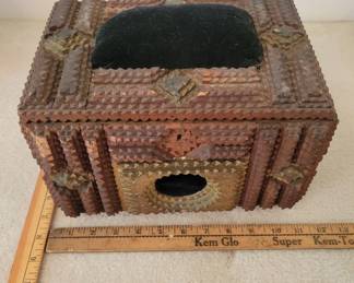 Tramp Art Wooden Box with Velvet Inlay