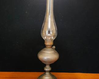 15-Inch Italian Metal Oil Lamp with Glass Chimney