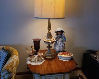 Stiffel table lamp, wood nightstand