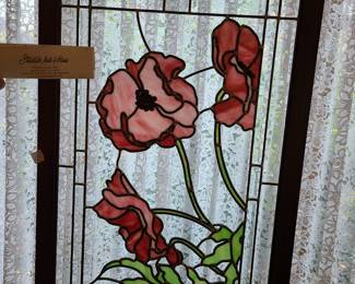 Large stainglass framed floral hanging picture
