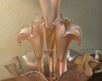 Fenton 75th Anniversary Edition Velva Rose Stretch Glass 5pc Epergne GORGEOUS!!