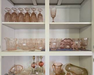 Pink Depression Glass (Fostoria, Hazel-Atlas. Mosser, Thistle pattern)