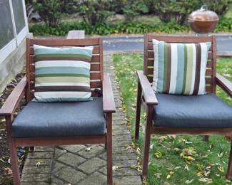 Pair Teak Arm Chairs with Cushions
