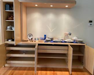 Amazing 14’ custom Amish made bar. Has lights, pull out work top, pullout shelves, lots of storage.