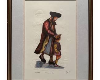 Amram Ebgi, 'Rabbi and Son', Limited Edition Hand-Colored Embossed Print