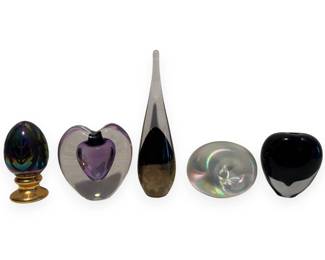 A Collection of Five Modern Art Glass Sculptures, Including Works by Kosta Boda, Elin Isaksson, and W. Campbell