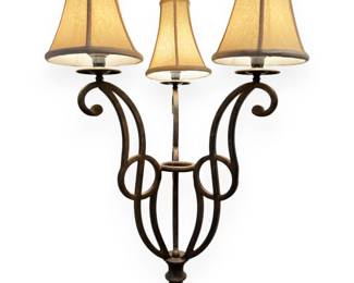 Three-Light Wrought Iron Table Lamp with Fabric Shades