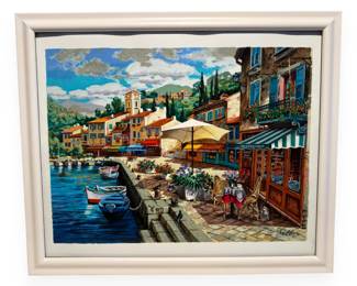 Anatoly Metlan "Coastal Restaurant Scene" Hand Signed Limited Edition Serigraph