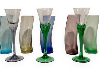 A Group of Bormioli Florian Bleu Glassware