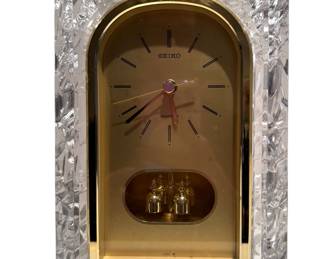 Seiko Quartz Lead Crystal Mantle Desk Clock with Bell Pendulums