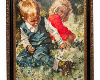 CHARLES ROKA (1912-1999), Children Playing, Oil on Canvas