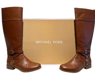 A Pair of MICHAEL Michael Kors Preston Leather Tall Riding Boots, Chestnut