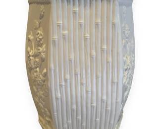 Mid-Century Chinoiserie White Ceramic Bamboo and Floral Garden Stool