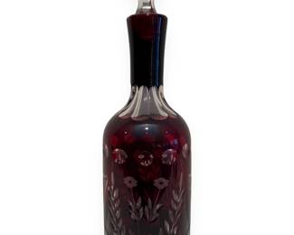 Bohemian Ruby Red Cut-to-Clear Glass Decanter
