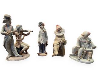 A Collection of Five Lladro Porcelain Clown Figurines, Including 'Circus Concert' (Model 5856)