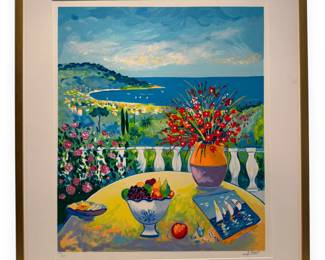 Jean-Claude Picot (French, 1933-2020), Limited Edition Serigraph, Coastal Landscape from a Balcony